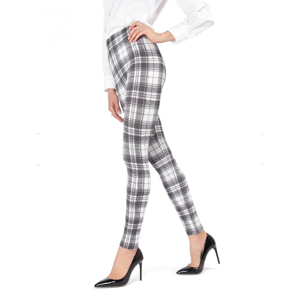 MeMoi Gaban Shaping Leggings Black White Plaid Tartan High Waist M/L Preppy